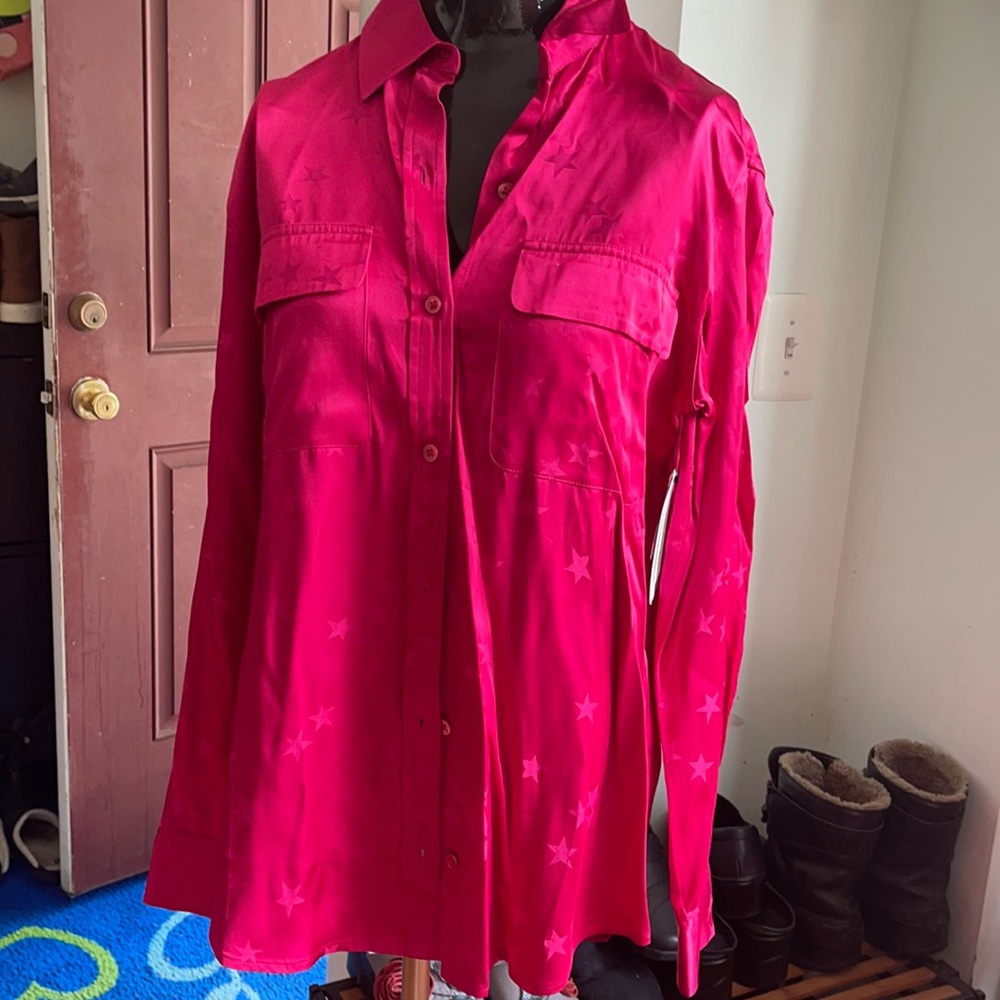 Neon pink star silky viscose blouse